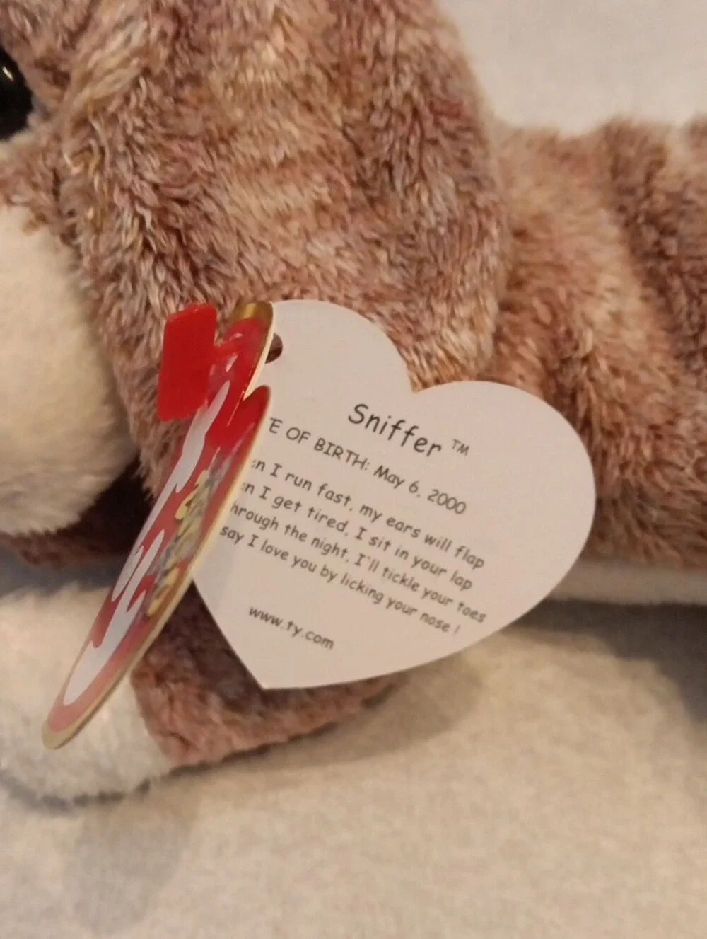 Ty Brown and White Plush Puppy with Heart Tag